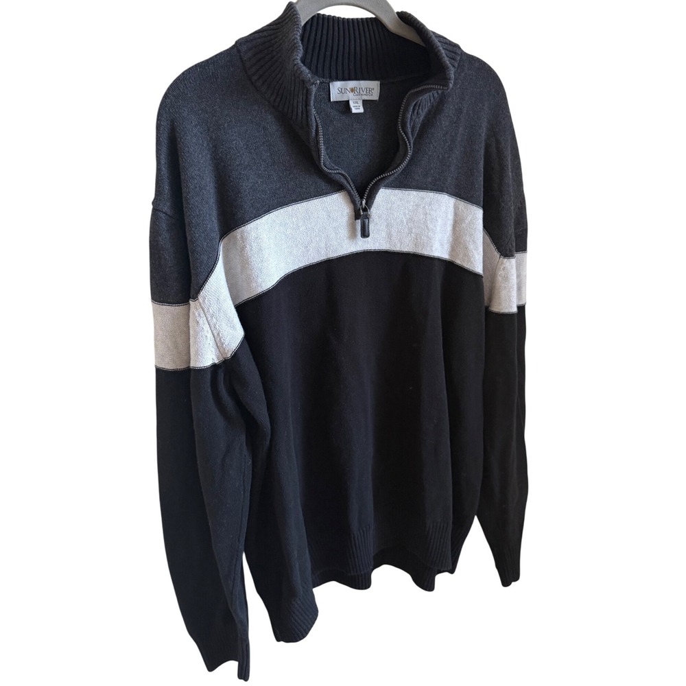 Quiet Luxury 90s Prep Colorblock Quarter Zip Sweater XXL 100%‎ Cotton Sun River - Picture 3 of 5